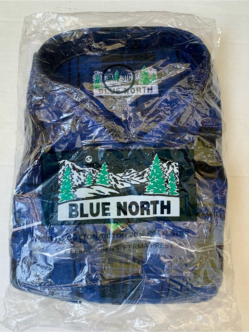 New Old Stock Blue North Men's Plaid Flannel Shirt Blue Black 3XL NIP